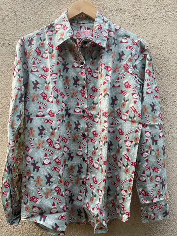 Christmas Print Full Sleeve Cotton Shirt for Womens