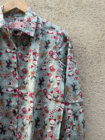 Christmas Print Full Sleeve Cotton Shirt for Womens