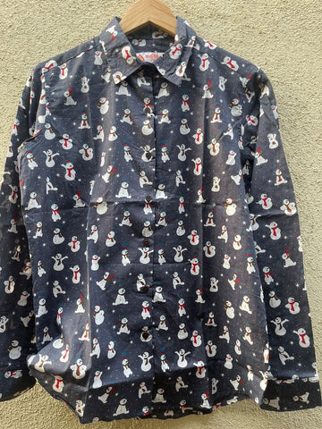 Christmas Print Full Sleeve Cotton Shirt for Womens
