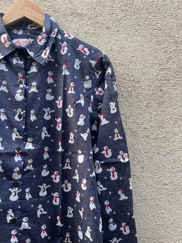 Christmas Print Full Sleeve Cotton Shirt for Womens