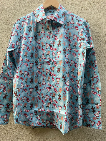 Christmas Print Full Sleeve Cotton Shirt for Womens