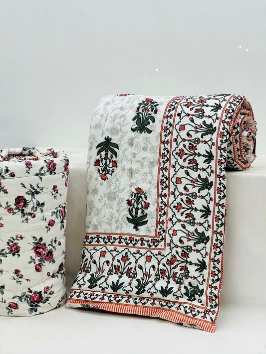 PREMIUM JAIPURI BLOCK DOUBLE BED HAND QUILT ( RAZAI )