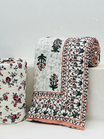PREMIUM JAIPURI BLOCK DOUBLE BED HAND QUILT ( RAZAI )