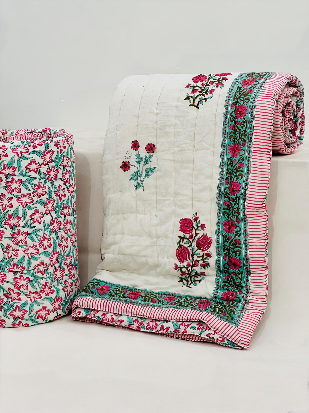PREMIUM JAIPURI BLOCK DOUBLE BED HAND QUILT ( RAZAI )
