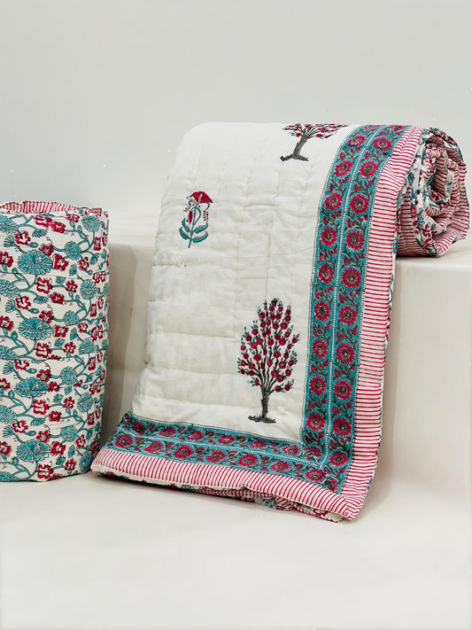 PREMIUM JAIPURI BLOCK DOUBLE BED HAND QUILT ( RAZAI )