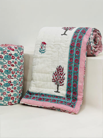 PREMIUM JAIPURI BLOCK DOUBLE BED HAND QUILT ( RAZAI )
