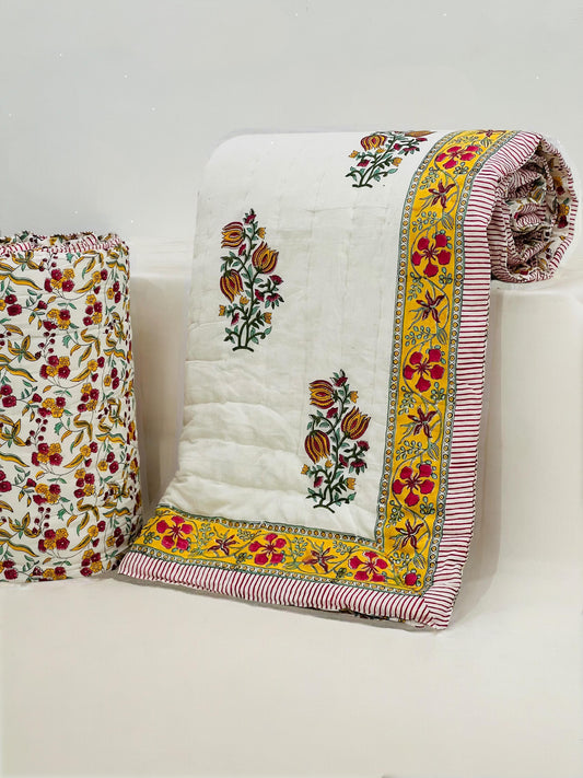 PREMIUM JAIPURI BLOCK DOUBLE BED HAND QUILT ( RAZAI )