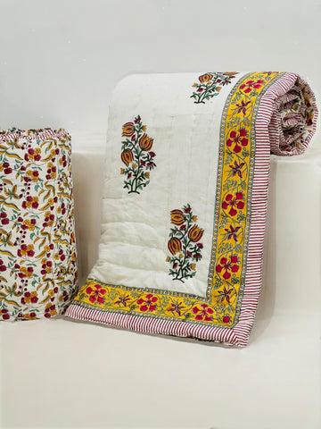 PREMIUM JAIPURI BLOCK DOUBLE BED HAND QUILT ( RAZAI )