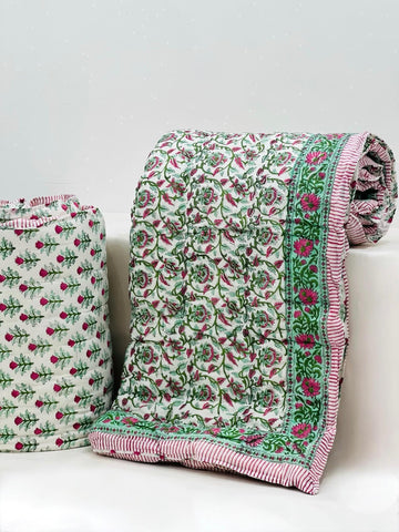 PREMIUM JAIPURI BLOCK DOUBLE BED HAND QUILT ( RAZAI )