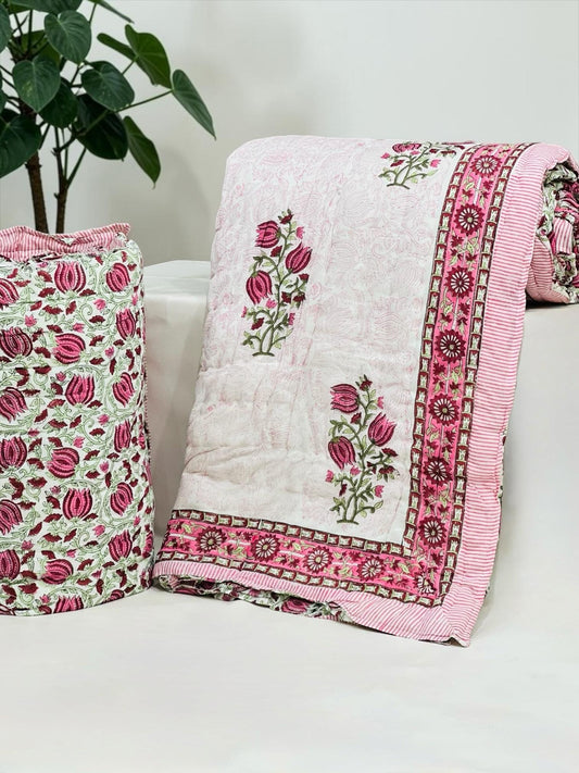 PREMIUM JAIPURI BLOCK DOUBLE BED HAND QUILT ( RAZAI )