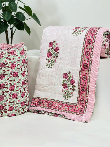 PREMIUM JAIPURI BLOCK DOUBLE BED HAND QUILT ( RAZAI )