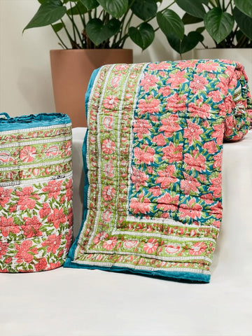 PREMIUM JAIPURI BLOCK DOUBLE BED HAND QUILT ( RAZAI )
