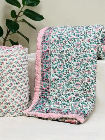HANDCRAFTED PREMIUM JAIPURI BLOCK DOUBLE BED HAND QUILT ( RAZAI )