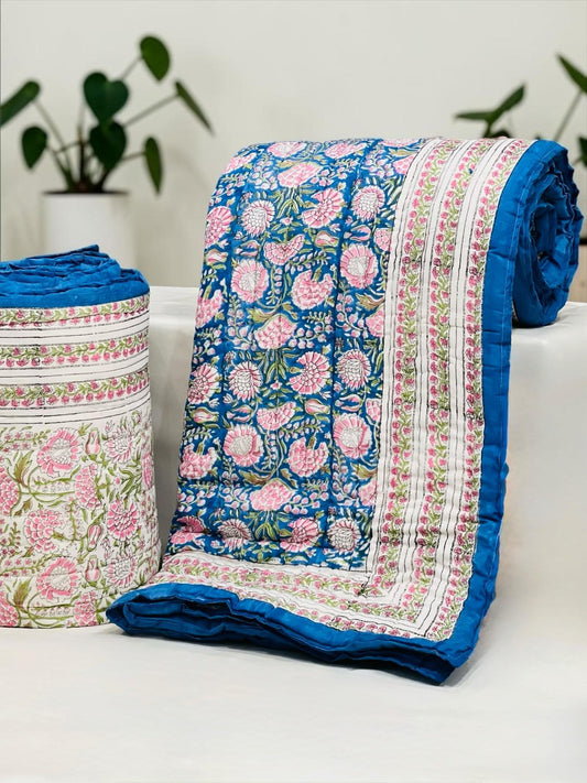 HANDCRAFTED PREMIUM JAIPURI BLOCK DOUBLE BED HAND QUILT ( RAZAI )