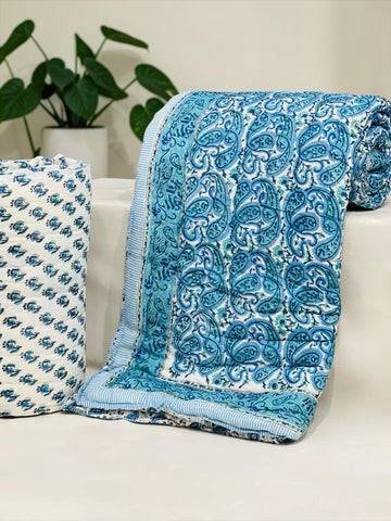 HANDCRAFTED PREMIUM JAIPURI BLOCK DOUBLE BED HAND QUILT ( RAZAI )