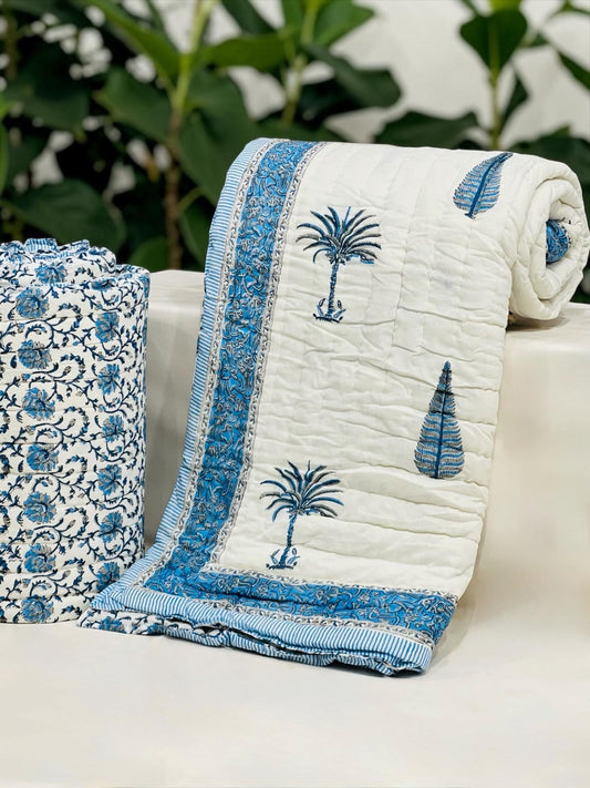 HANDCRAFTED PREMIUM JAIPURI BLOCK DOUBLE BED HAND QUILT ( RAZAI )