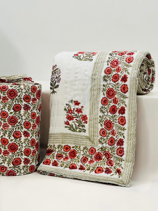 PREMIUM JAIPURI BLOCK DOUBLE BED HAND QUILT ( RAZAI )