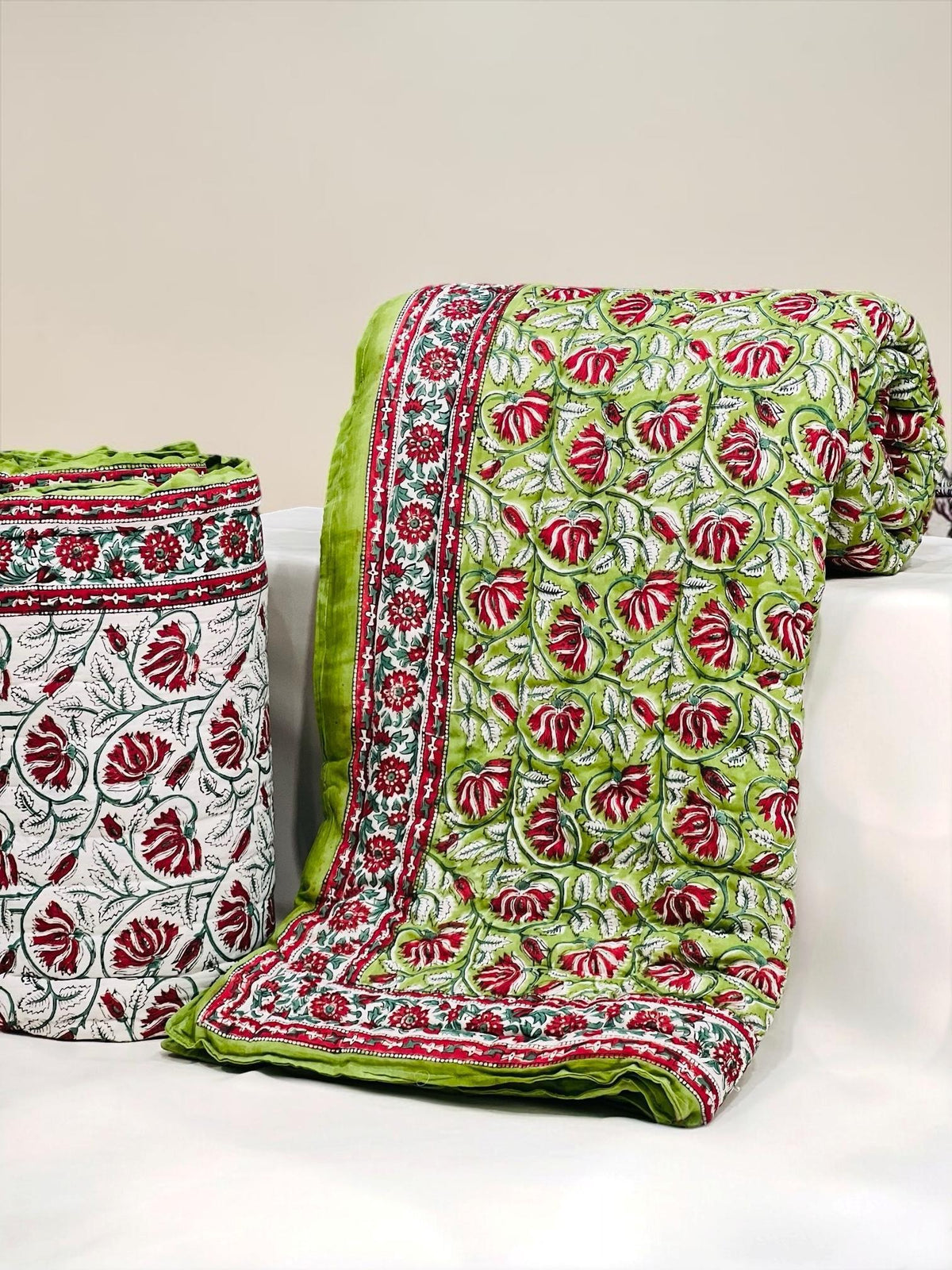PREMIUM JAIPURI BLOCK DOUBLE BED HAND QUILT ( RAZAI )