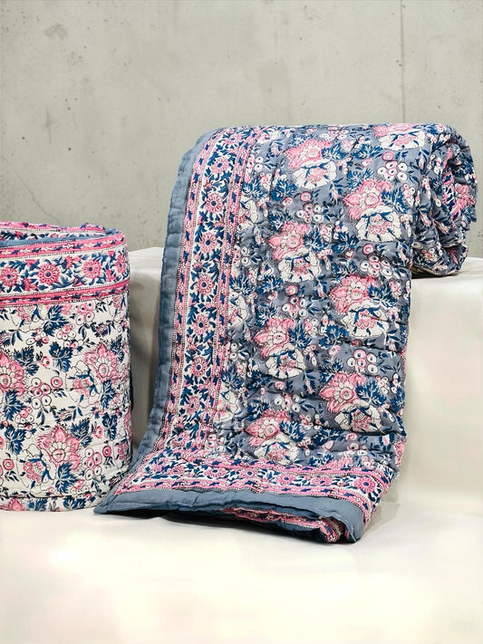 PREMIUM JAIPURI BLOCK DOUBLE BED HAND QUILT ( RAZAI )
