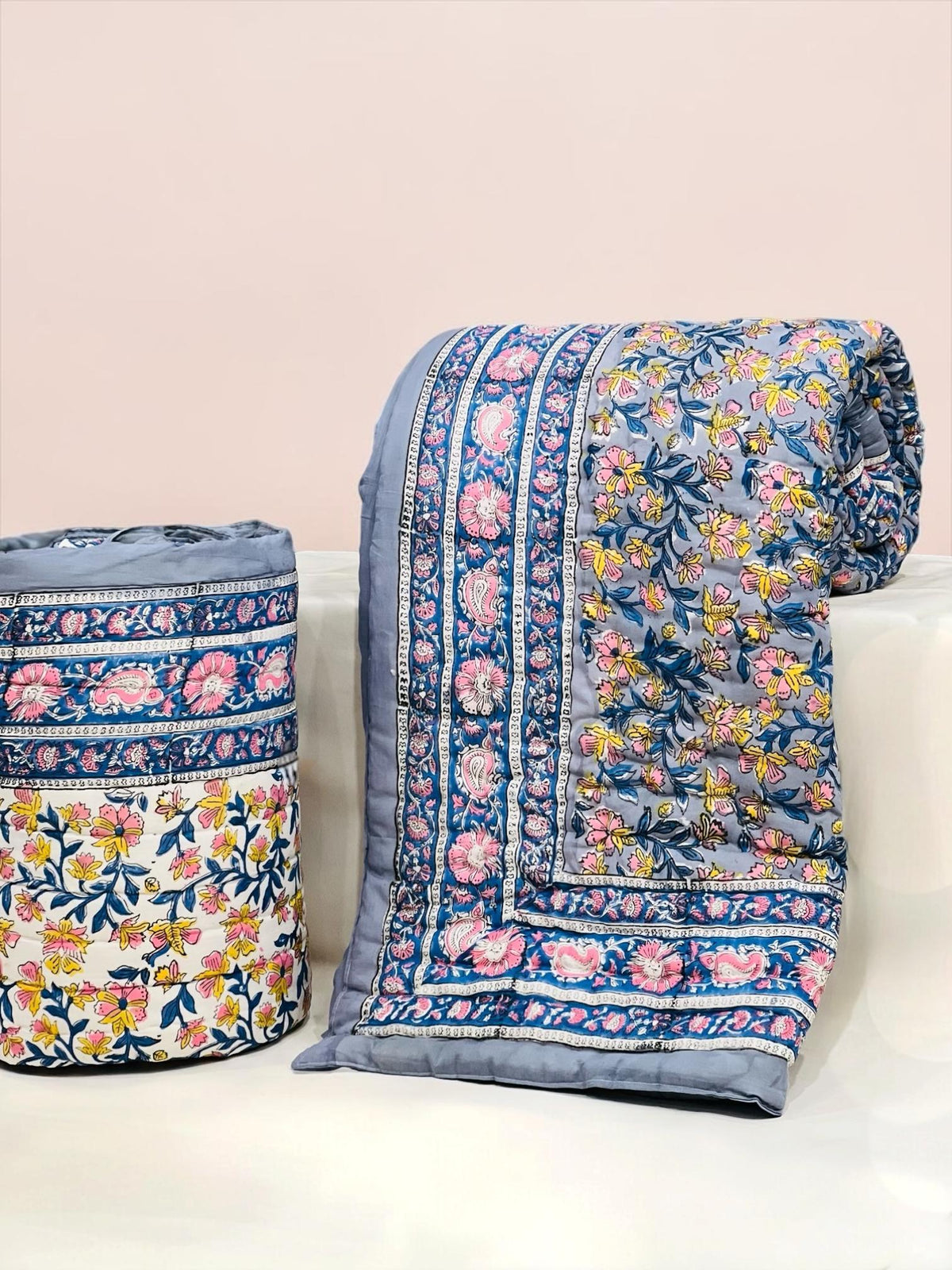 PREMIUM JAIPURI BLOCK DOUBLE BED HAND QUILT ( RAZAI )