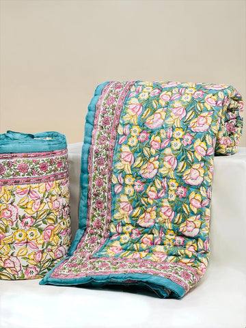 PREMIUM JAIPURI BLOCK DOUBLE BED HAND QUILT ( RAZAI )