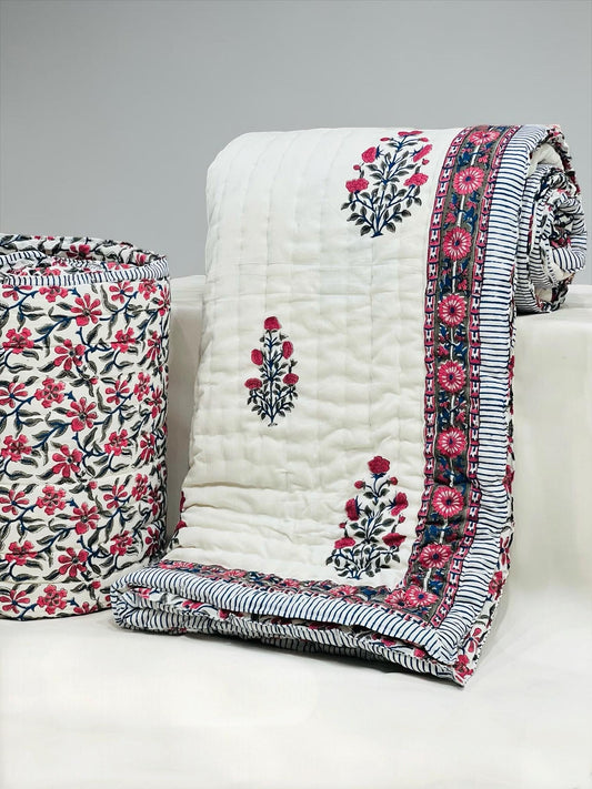 PREMIUM JAIPURI BLOCK DOUBLE BED HAND QUILT ( RAZAI )