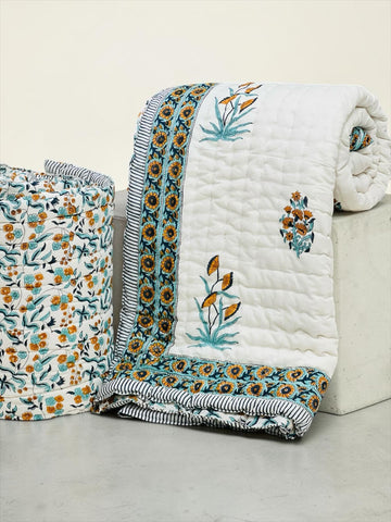 PREMIUM JAIPURI BLOCK DOUBLE BED HAND QUILT ( RAZAI )
