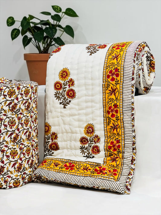 PREMIUM JAIPURI BLOCK DOUBLE BED HAND QUILT ( RAZAI )