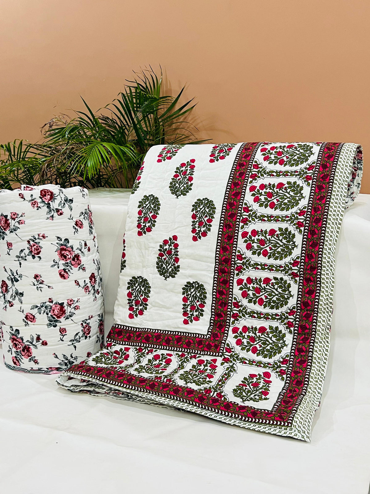 HANDCRAFTED PREMIUM JAIPURI BLOCK DOUBLE BED HAND QUILT ( RAZAI )
