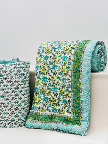 PREMIUM JAIPURI BLOCK DOUBLE BED HAND QUILT ( RAZAI )