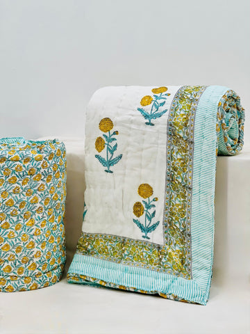 PREMIUM JAIPURI BLOCK DOUBLE BED HAND QUILT ( RAZAI )