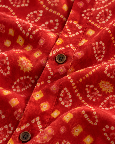 Cotton Half Sleeve Bandhej Print ROKA Shirt for Men - RED