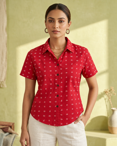 Heritage Telugu Script Half Sleeves Shirt for Women