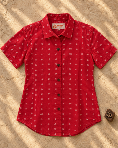 Heritage Telugu Script Half Sleeves Shirt for Women