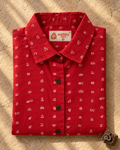 Heritage Telugu Script Half Sleeves Shirt for Women