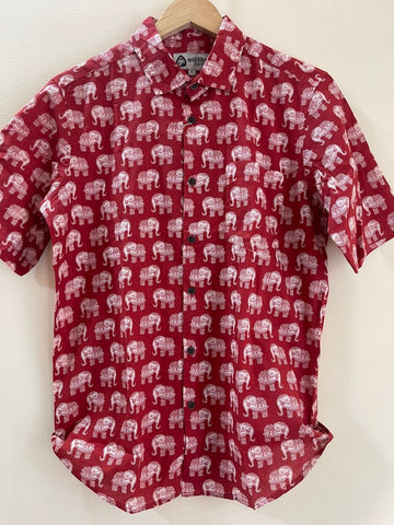 Red Elephant Print Classic Cotton Men's Shirt