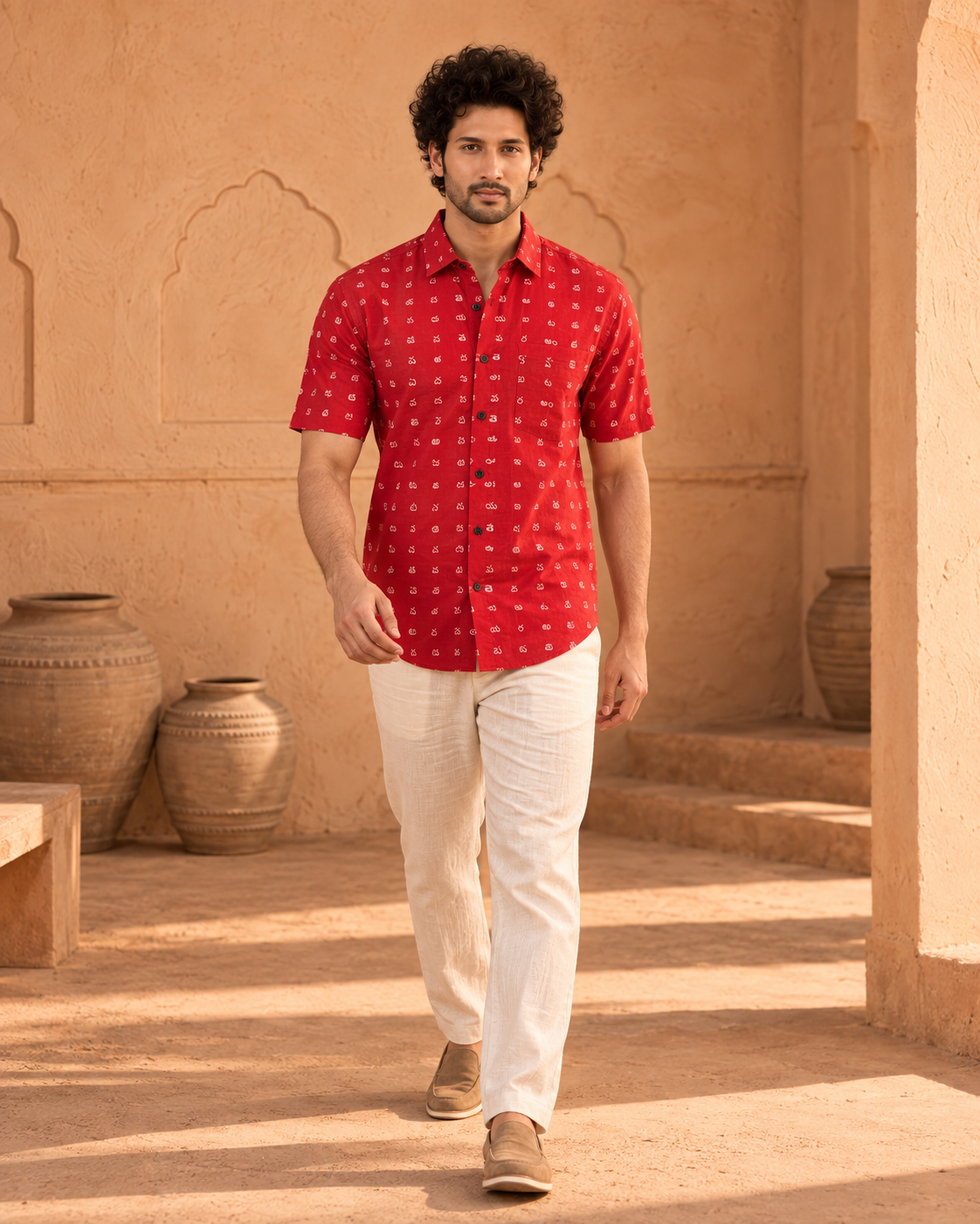 Classic Telugu Alphabets Printed Cotton Men's Shirt Half