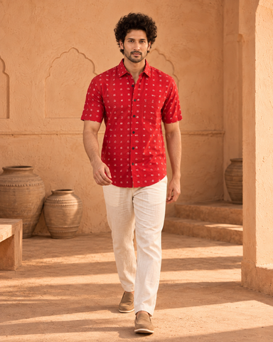 Classic Telugu Alphabets Printed Cotton Men's Shirt Half
