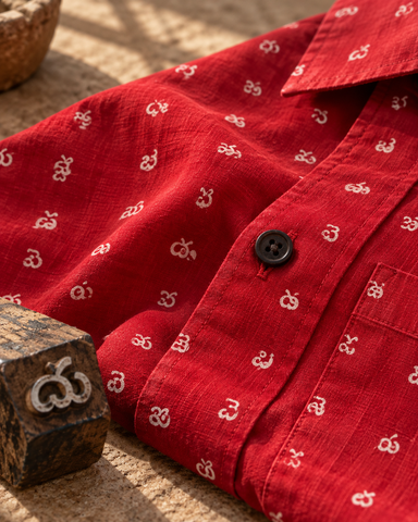 Classic Telugu Alphabets Printed Cotton Men's Shirt Half