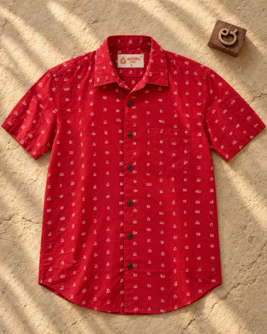 Classic Telugu Alphabets Printed Cotton Men's Shirt Half