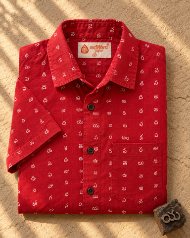 Classic Telugu Alphabets Printed Cotton Men's Shirt Half