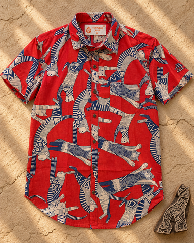 Sphynx Cat Print Cotton Classic Half Shirt for Men - Orangish Red