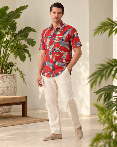 Sphynx Cat Print Cotton Classic Half Shirt for Men - Orangish Red