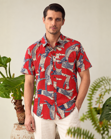 Sphynx Cat Print Cotton Classic Half Shirt for Men - Orangish Red