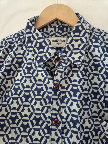 Indigo Print Cotton Half Sleeves Shirt for Men - Limited Edition