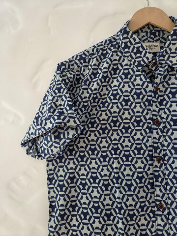 Indigo Print Cotton Half Sleeves Shirt for Men - Limited Edition