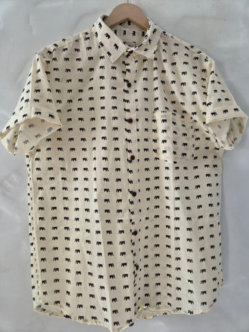 Small Elephant Print Cotton Half Sleeves Shirt for Men
