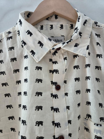 Small Elephant Print Cotton Half Sleeves Shirt for Men