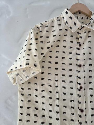 Small Elephant Print Cotton Half Sleeves Shirt for Men