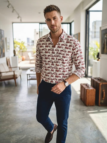 Classic Jeep Print Relaxed Fit Vintage Shirt for Men
